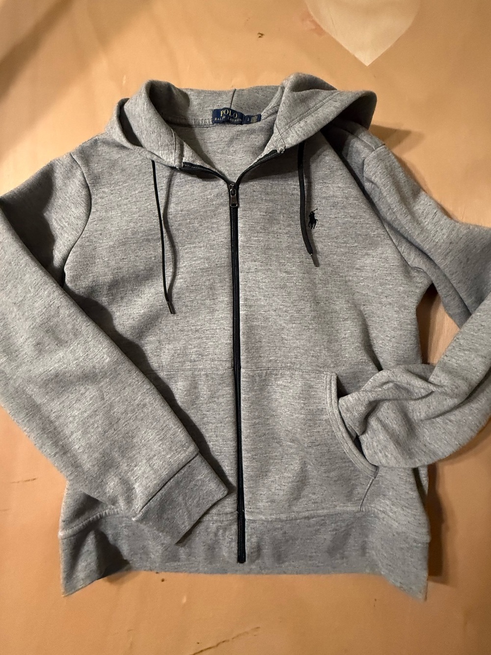 Men’s Polo Ralph Lauren Gray with Navy Embroidered  Logo Full Zip Hoodie LG